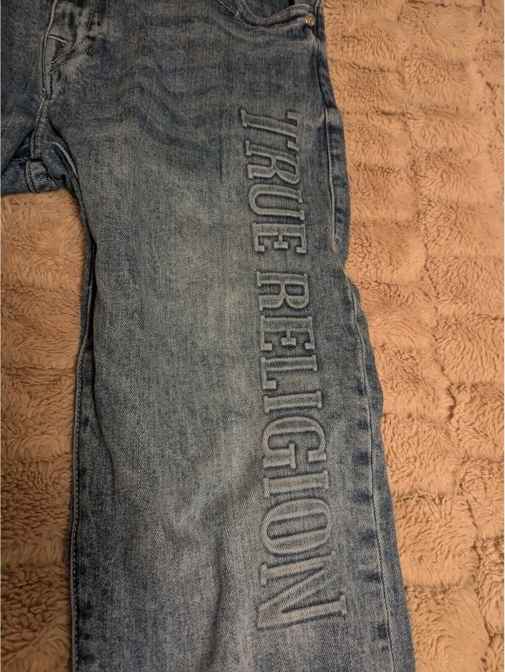 True Religion Ricky Mens Light Wash Relaxed Straight Spell out Jeans Size 36x34